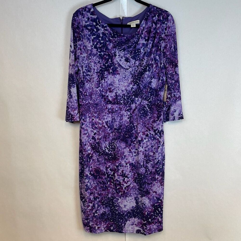 NWT Coldwater Creek Dress Women's Size 12 Purple Sheath Dress Lush Floral Lined